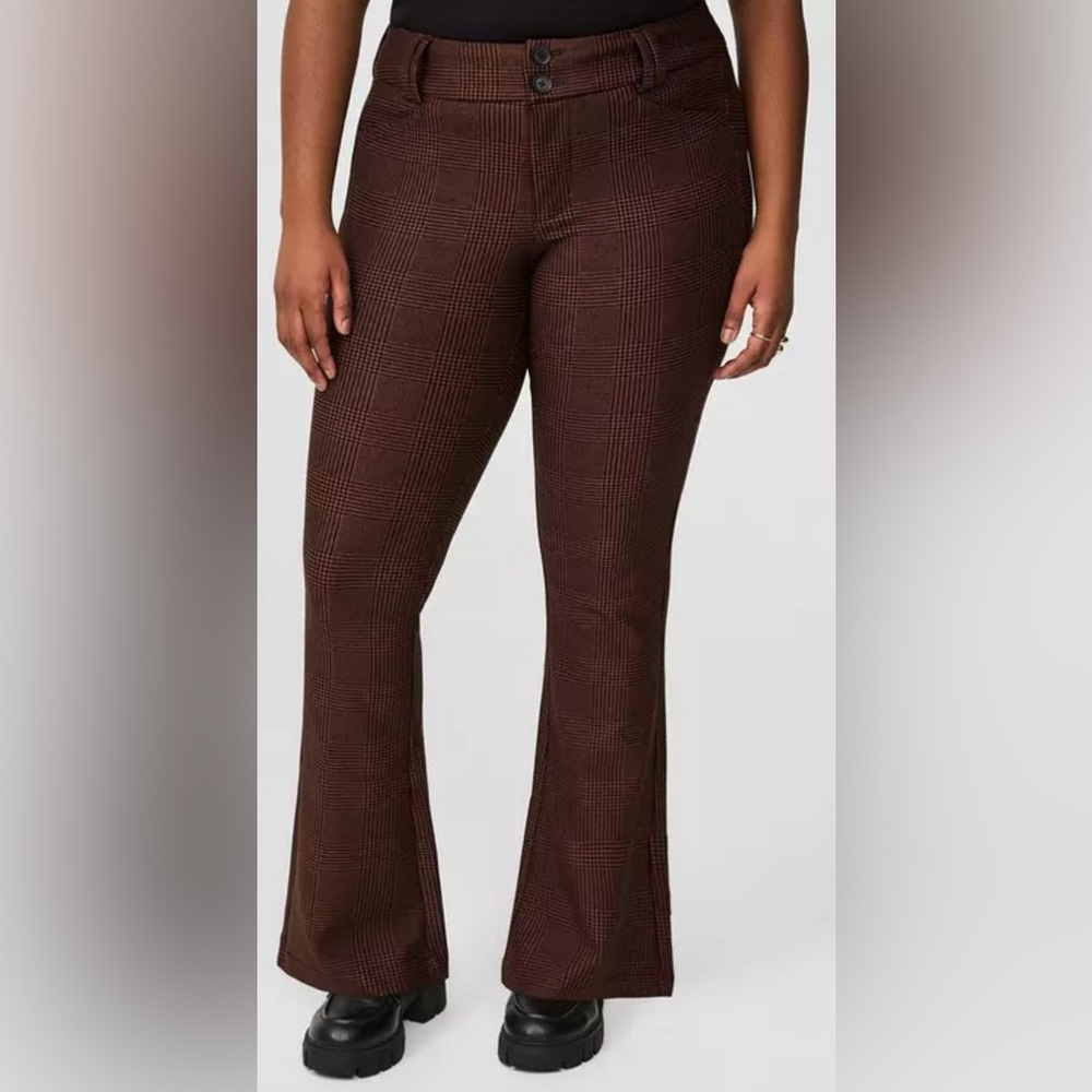 Pre-Loved Torrid Brown Plaid Trouser Boot Pants size 22R - Picture 2 of 8